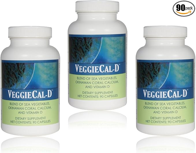 LIJA 3 VeggieCal-D: Sea Vegetables Okinawan Coral Calcium Vitamin D3-3 Bottles 90 Veg Caps Ea