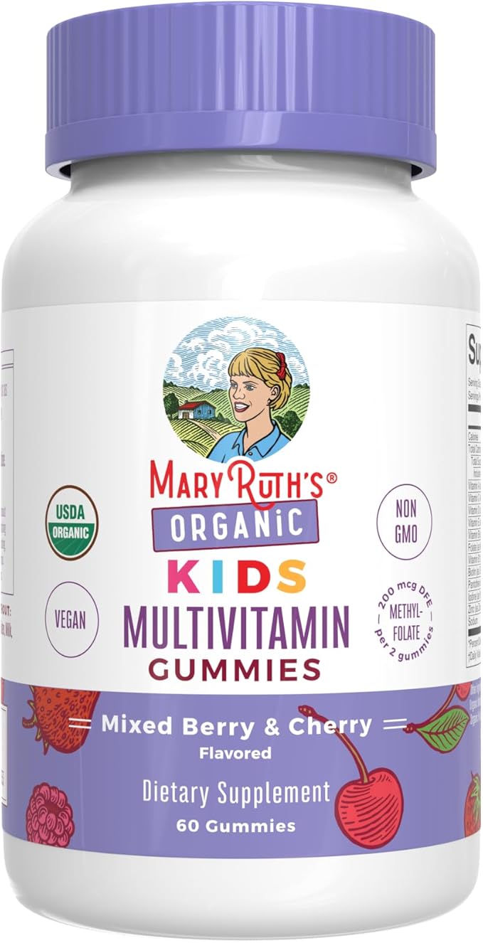 MaryRuth's Gummies for Kids–USDA Organic Multivitamin (Mixed Berry &amp Cherry) &amp Magnesium Calm (Hibiscus) | No Gelatin! | Vitamins for Immunity Gut Health &amp Overall Wellness | Vegan Non