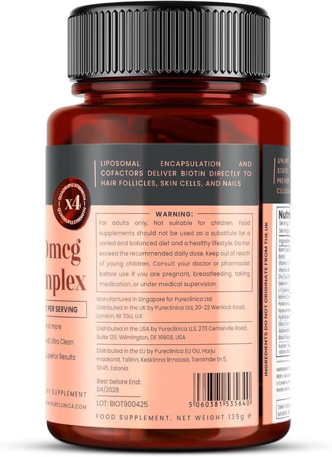 400% Strength Biotin 40000mcg x 90 Caplets – BioVOL²® Liposomal Biotin Complex | with Marine Collagen Keratin Vitamin C &amp More | 3 Months Supply
