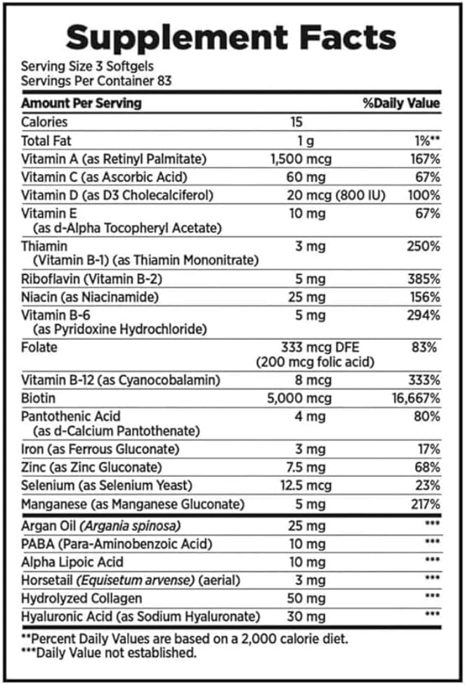 Bestdeal Natural Hair Skin and Nails 5000 mcg of Biotin - 250 Coated Tablets Extra Strength