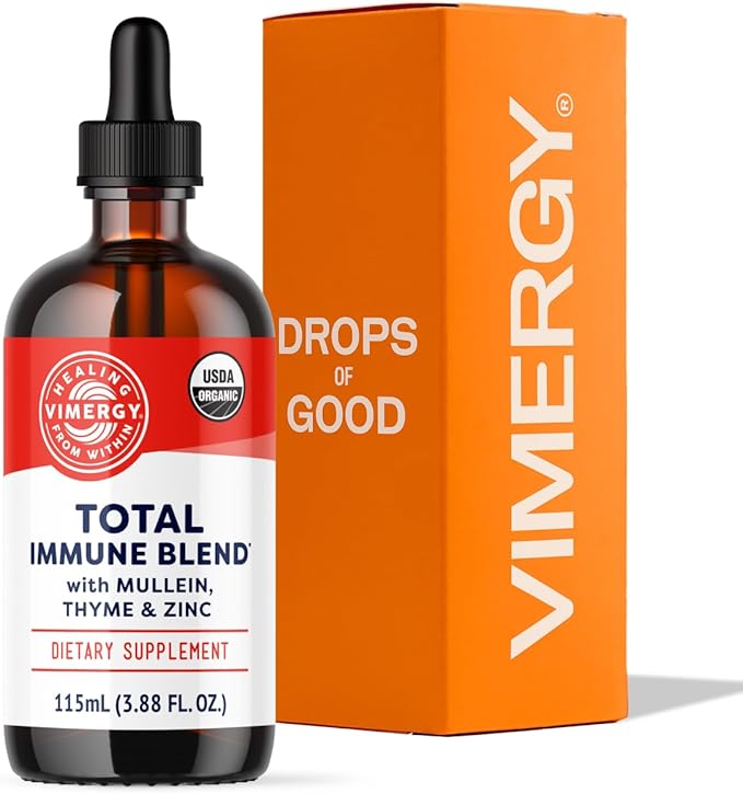 Vimergy USDA Organic Total Immune Blend* Liquid Supplement 57 Servings Fast-Absorbing Immune Support – All-Season Zinc Thyme and Mullein Drops Non-GMO Vegan Immunity Support for Adults (115 mL)