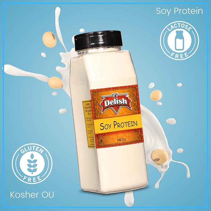 It's Delish Soy Protein Powder 14 OZ Large Jar | Plant-Based Bulk Protein Powder Unflavored for Drinks Shakes Meal Replacement | No Sugar Added Vegan Gluten &amp Milk Free Keto Kosher
