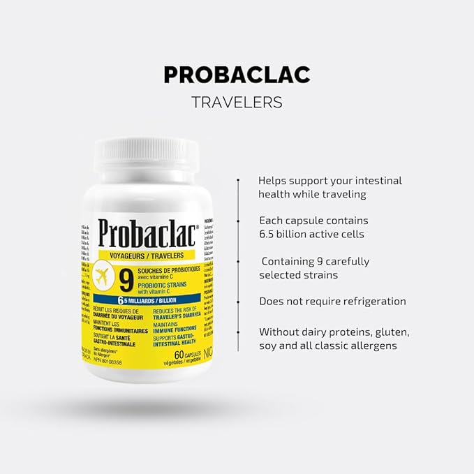 Natural Travelers Probiotics Reducing Risk of Diarrhea Contains Vitamin C Immune Support Gluten Free Travel Size Vacation Cruise and Airplane Travel Essentials Vegan 60 Capsules