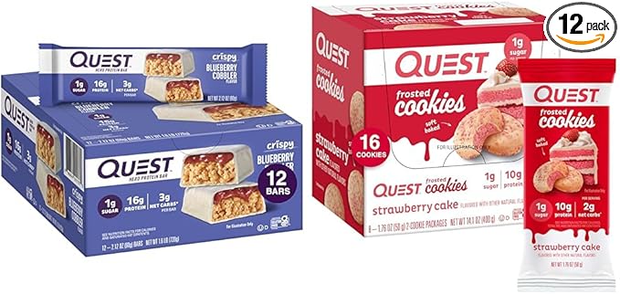 Quest Nutrition Crispy Blueberry Cobbler Hero Protein Bar 16g Protein Twin Pack Strawberry Cake Frosted Cookies 1g Sugar 10g Protein Gluten Free