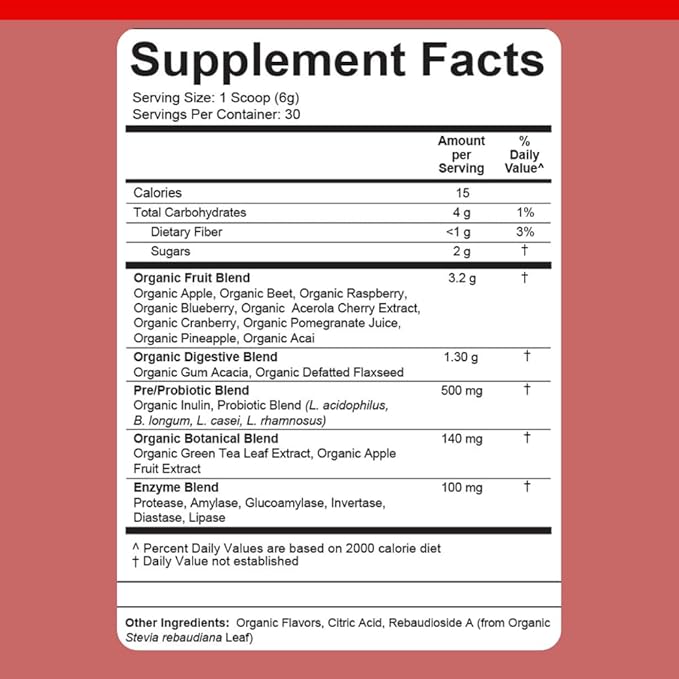 Dr. Colbert MD Organic Red Supremefood | Berry Flavored Blend | by Divine Health | 10 Organic Fruits | Probiotics | Enzymes | Herbs | Fiber | Antioxidants | Non-GMO | 30 Day Supply | 180g