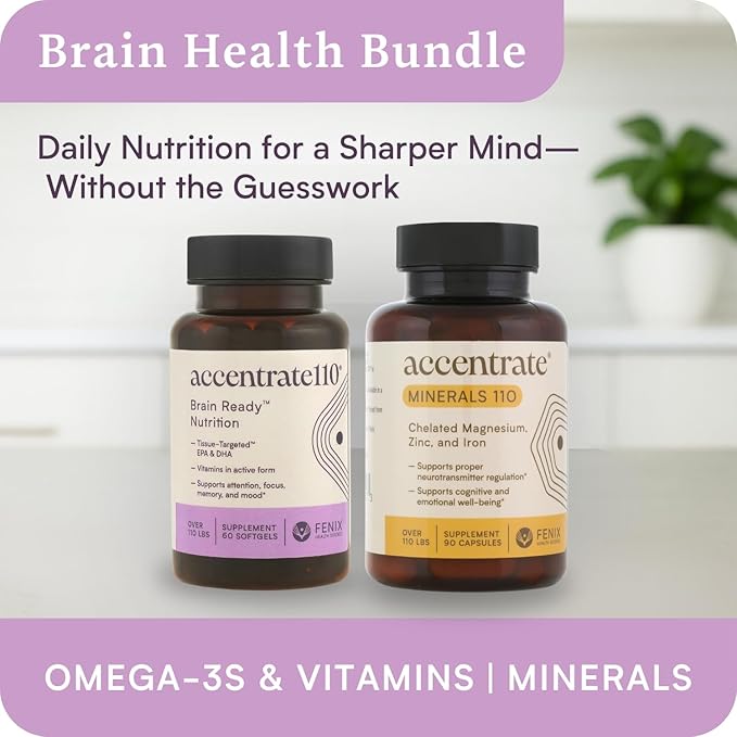 Accentrate110 - Focus Supplement - Methylated Vitamin B Complex with Omega 3 Fatty Acid Supplement - L-Methylfolate Vitamin B12 P-5-P Riboflavin VIT D – 60 Softgels (1 Month Supply)