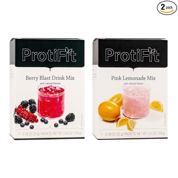 PROTIFIT - High Protein Berry Blast &amp Pink Lemonade Fruit Drink 2 Pack 15g Protein Low Calorie Sugar Free Ideal Protein Compatible 7 Servings Per Box (2 Pack)