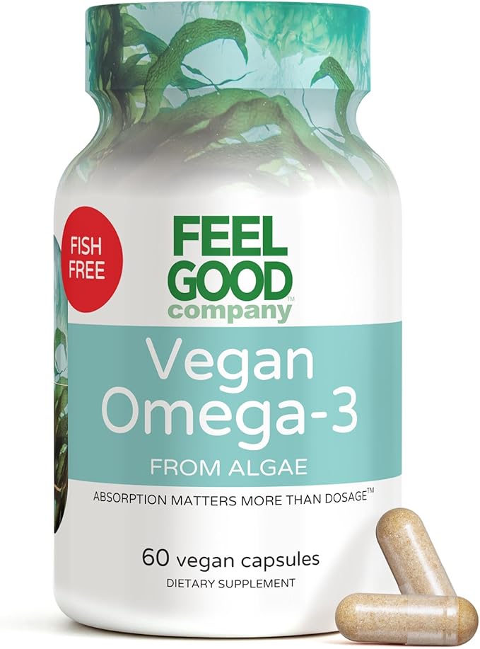 Feelgood Company Vegan Omega-3 Supplement Algae-Based Fish-Free 60 Capsules Gluten-Free Soy-Free Easy to Digest