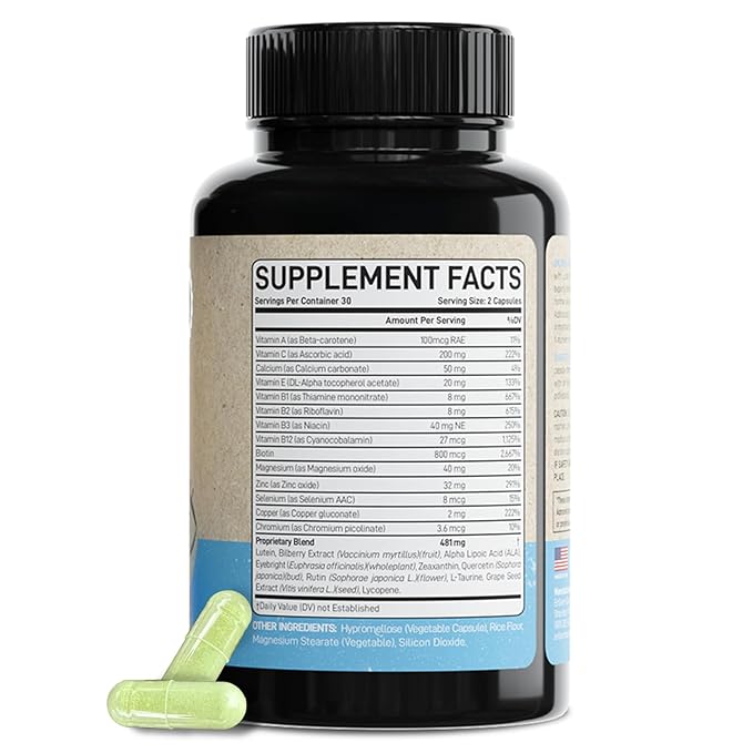 Lutein and Zeaxanthin Eye Health Supplement | Vision Support with Antioxidants Zinc Vitamin C &amp E | Helps Reduce Eye Strain Support Macular Health &amp Clarity | 60 Capsules | Made in USA