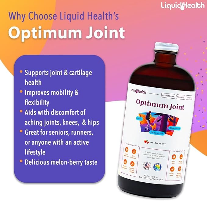 LIQUIDHEALTH Muscles Bones &amp Joints Liquid Vitamin Bundle with Daily Multi Mineral Optimum Joint Liquid Glucosamine and Calcium &amp Magnesium Supplements - Bone &amp Joint Health Energy Ve