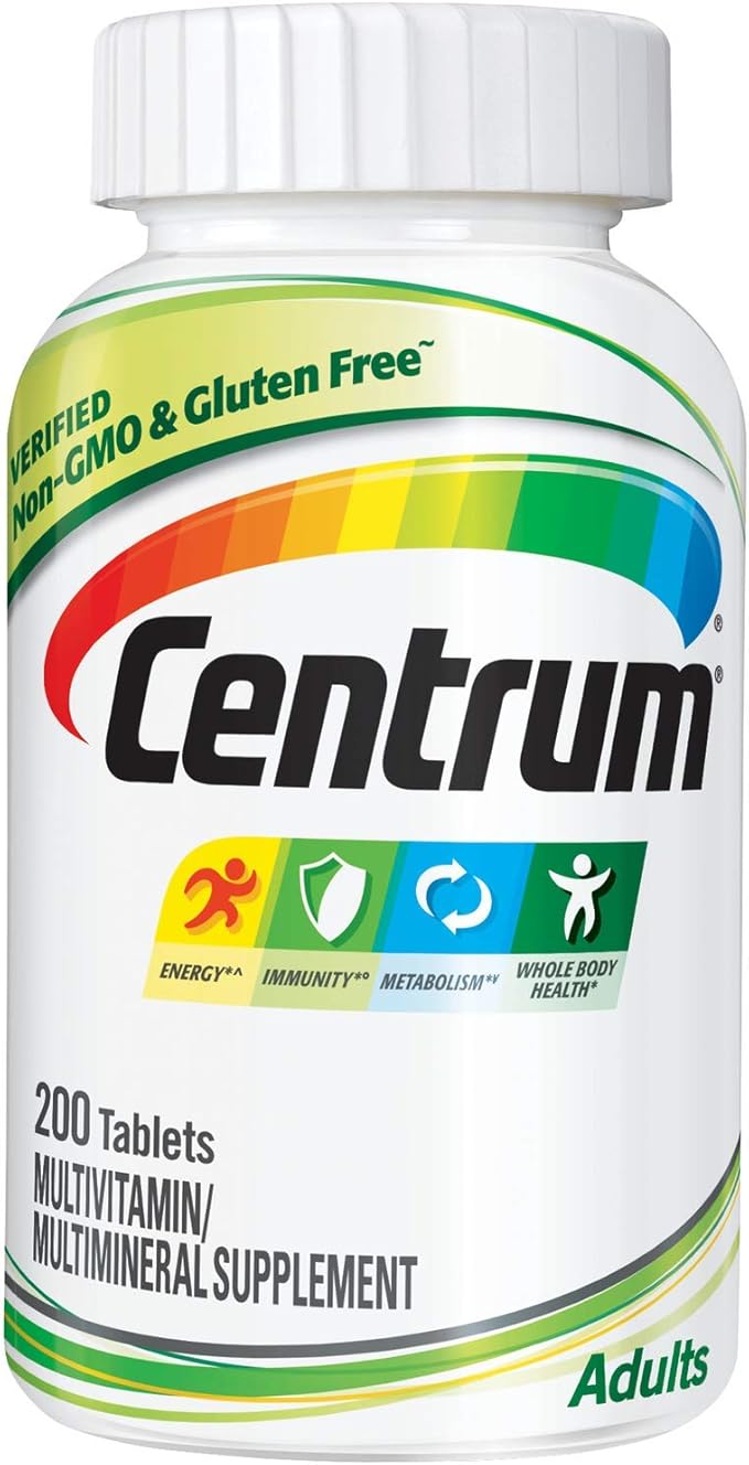 Centrum Adult Multivitamin/Multimineral Supplement with Antioxidants Zinc Vitamin D3 and B Vitamins Gluten Free Non-GMO Ingredients - 200 Count