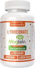 Magtein Magnesium L Threonate Supplement with L Theanine Lemon Balm and Apigenin High Absorption 120 Purified Veggie Capsules 1400 mg Gluten Free Non-GMO Vegetarian
