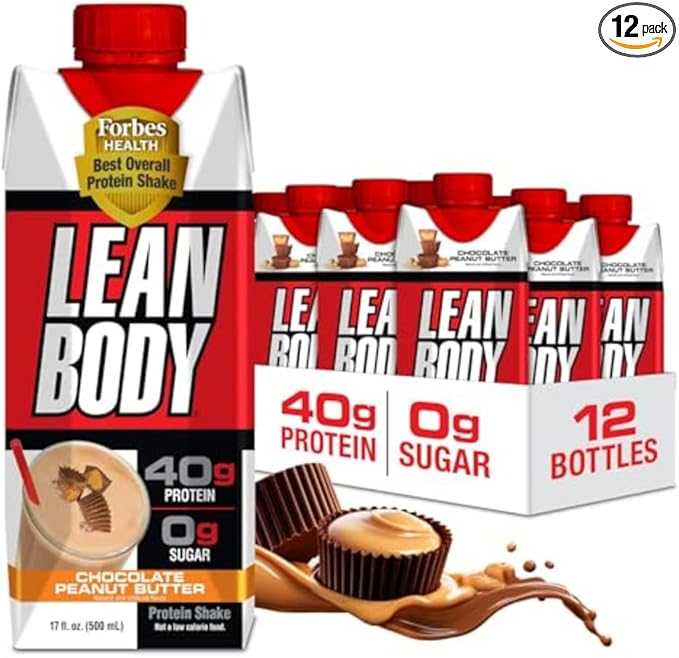 Lean Body Ready-to-Drink Protein Shake 40g Protein Whey Blend 0 Sugar Gluten Free 22 Vitamins &amp Minerals (Recyclable Carton &amp Lid - Pack of 12) LABRADA (Chocolate Peanut Butter)