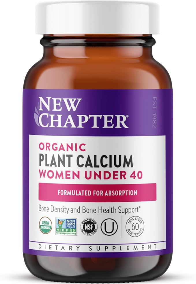 New Chapter Calcium Supplement – Organic Plant Calcium for Women Under 40 with Vitamin D3 for Absorption + Vitamin K2 + Magnesium Vegetarian Gluten Free - 60 Count