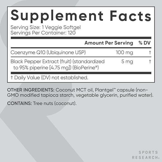 Sports Research® Celular Energy Pack - Plant Based Vitamin B12 as Methylcobalamin 2000mcg + CoQ10 100mg Enhanced w/Coconut Oil &amp Bioperine + High-Absorption Magtein® 2000mg