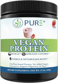 PURE® Vegan Protein Powder - 25g Plant Based Protein 15 Servings - Pea &amp Mung Bean Blend with Digestive Enzymes - Dairy-Free - Muscle Recovery &amp Appetite Control - Strawberry 495 Grams