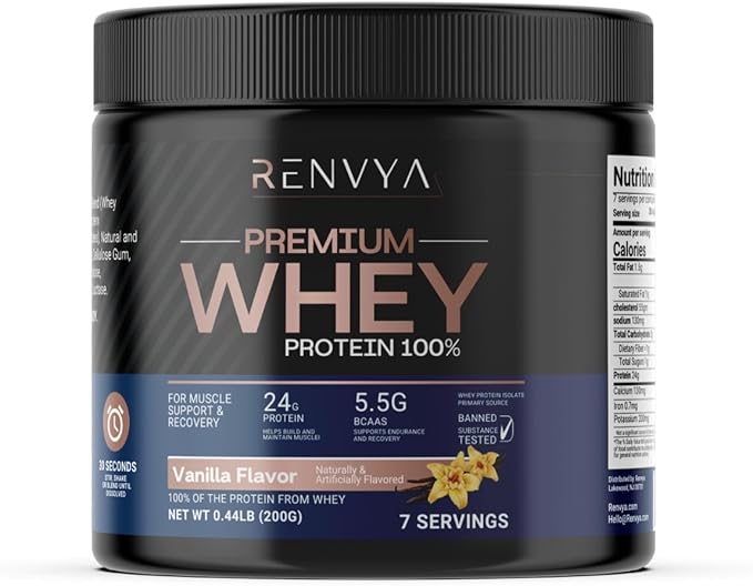 Premium Whey Protein 100% – Vanilla Flavor | 24g Protein 5.5g BCAAs | for Muscle Support &amp Recovery | Clean Fast-Absorbing Protein Powder | 7 Servings