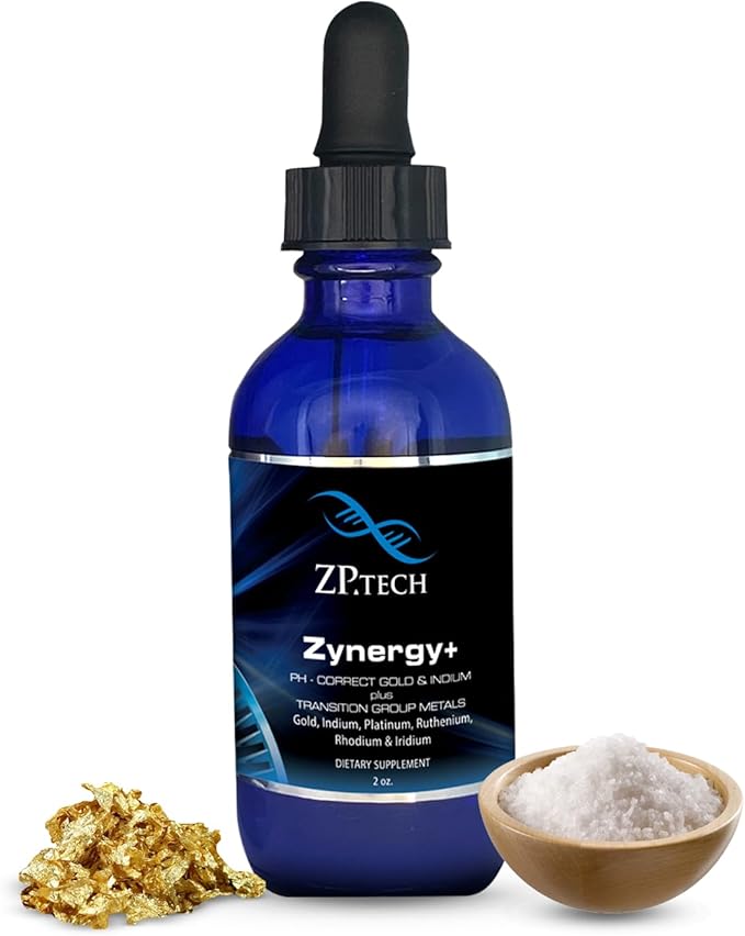 Zynergy Plus Colloidal Gold Liquid | All Natural Pure Monoatomic 24k Food Grade Mineral Au &amp Indium | Ormus Gold Oil Supports Pineal Gland Anti-Aging Meditation Yoga Third Eye
