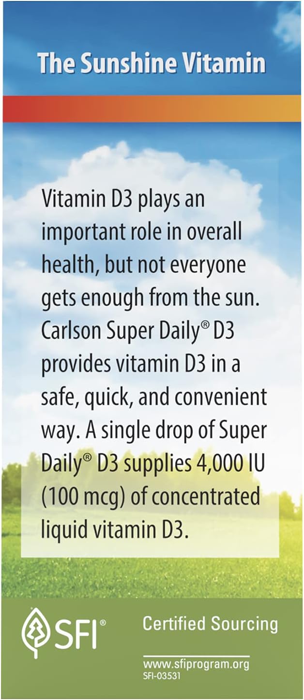 Carlson Super Daily D3 4000 IU (100 mcg) Heart &amp Immune Health Teeth &amp Bone Strength Unflavored 365 Drops