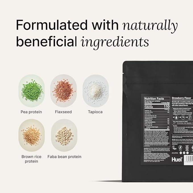 Huel Vegan Protein Powder | Strawberry | Complete Nutrition | 20g Protein Powder | 100% Plant-Based | 27 Vitamins &amp Minerals Gluten Free Non-GMO Lactose Free | 26 Servings