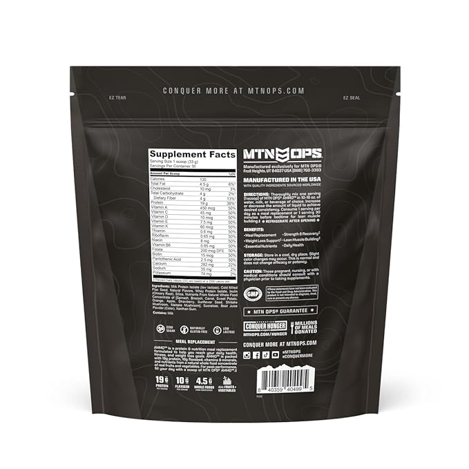 MTN OPS Ammo Meal Replacement Shake Powder – 19g Protein 10g Flaxseed 4.5g Whole Foods Real Fruits &amp Vegetables – Daily Nutrition &amp On-the-Go Fuel 30 Servings Strawberries &amp Cream