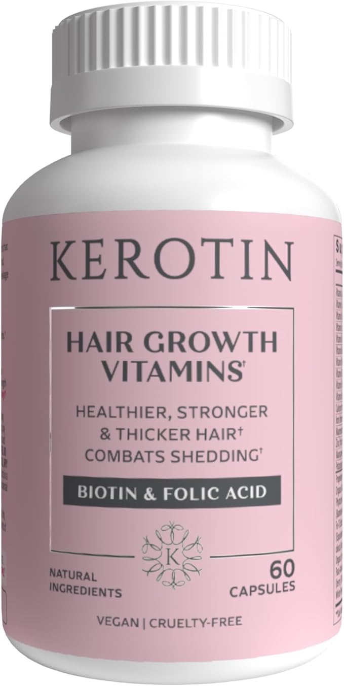 Kerotin Hair Growth Vitamins Biotin Supplement DHT Blocker Collagen Stimulator for Hair Loss Support Nail &amp Skin Care Includes Saw Palmetto Vitamin D3 &amp More - 60 Pills (1 Month Supply)