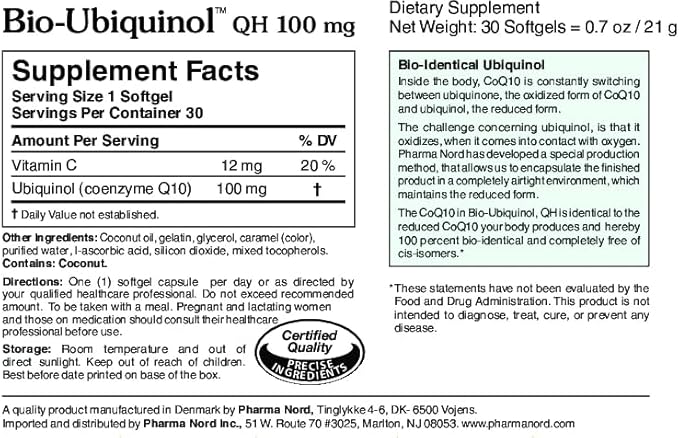 Pharma Nord Bio-Ubiquinol QH 100 mg – Antioxidant for Energy Heart &amp Fertility Support Non-GMO Gluten-Free 90 Softgels