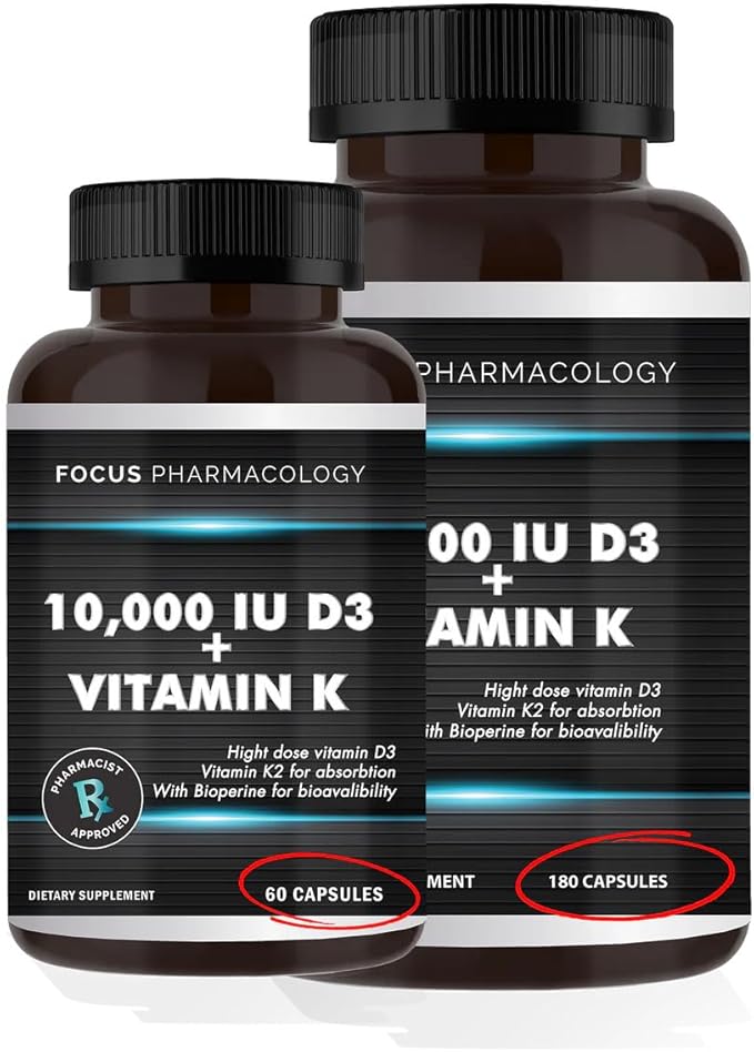 10000 IU Vitamin D3 w/Vitamin K3-180 Capsules