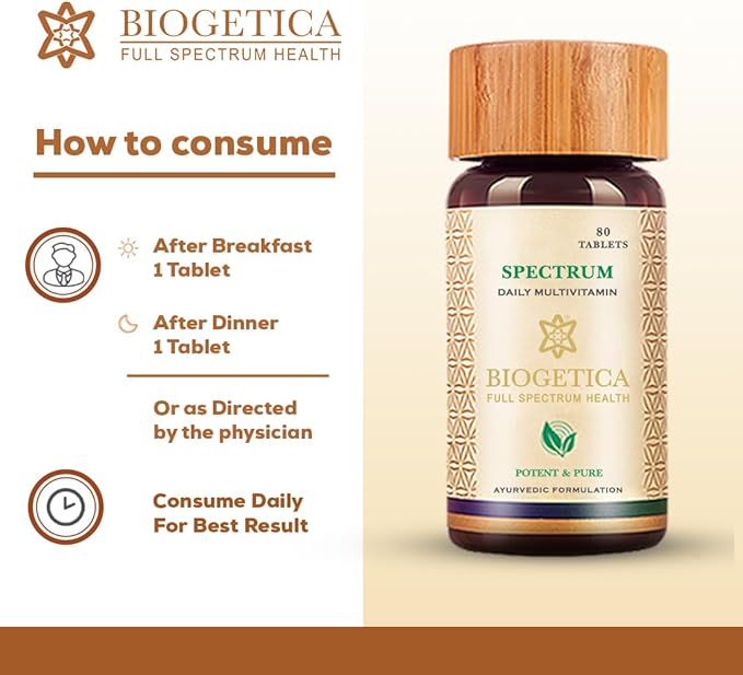Biogetica Spectrum Ayurvedic Immune Booster- Emblica officinalis Shilajit Nutritional Support for Men Women (Natural Advance Multivitamin) - 80 Tablets