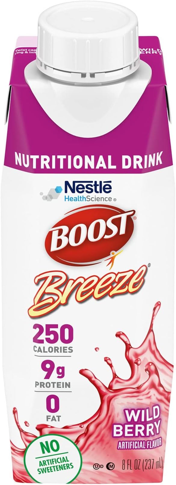 BOOST Breeze Clear Nutritional Drink 9g Protein 250 Nutrient-Rich Calories Wild Berry 8 fl oz &amp Ensure Clear Nutrition Liquid Drink 0g fat 8g of protein Mixed Fruit 10 Fl Oz (Pack of 12)