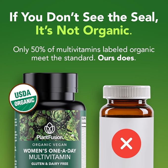 PlantFusion Organic Multivitamin for Women - One Daily Whole Food Blend Women's Multivitamin - Vegan Non-GMO Gluten Free &amp Dairy Free - 60 Tablets (2 Month Supply)