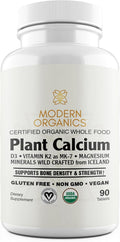 Plant Calcium | 1000mg Certified Organic Whole Food Calcium from Organic Icelandic Red Algae with Vitamin D3 Vitamin K2 and Magnesium | 72 Trace Minerals | 90 Vegan Tablets