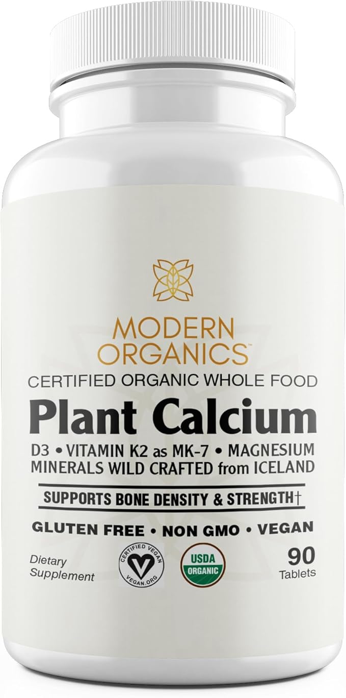 Plant Calcium | 1000mg Certified Organic Whole Food Calcium from Organic Icelandic Red Algae with Vitamin D3 Vitamin K2 and Magnesium | 72 Trace Minerals | 90 Vegan Tablets