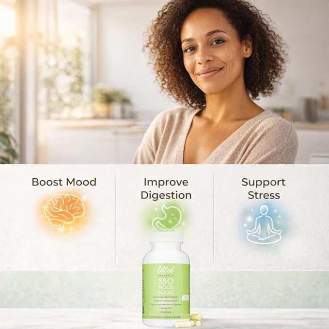 Lifted Naturals Spore Based Probiotic Probiotics - SBO Mood Boost - Spore/Soil-Based - Digestion &amp Natural Mood Support - Histamine-Free - 60 Day Supply Non-GMO Dairy-Free Gluten-Free Vegan
