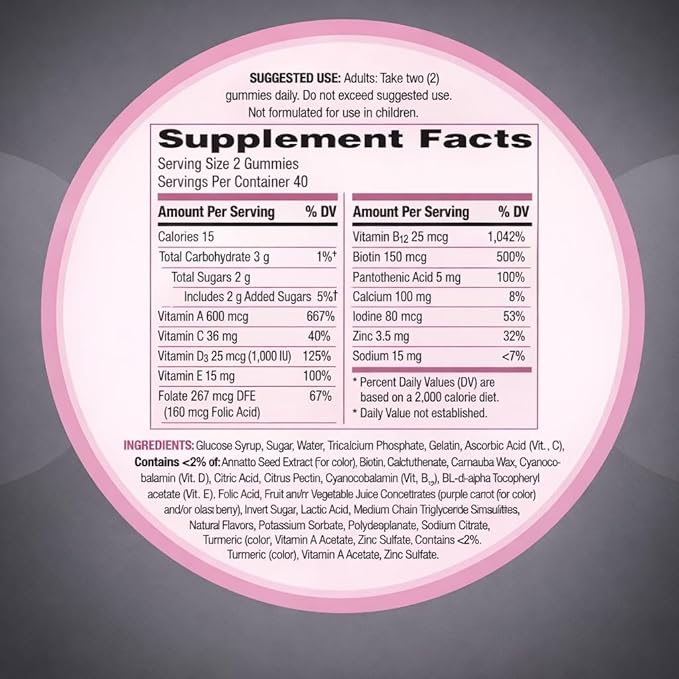 MultiGummies for Women 50 Plus Multivitamin/Multimineral Supplement with Vitamins D3 E B6 and B12 Assorted Fruit Flavor 140 Count