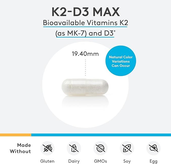 XYMOGEN K2-D3 5000 - Vitamin D3 K2 Supplement for Immune Bone &amp Cardiovascular Support* - Non-GMO Gluten Free Vegetarian - 60 Capsules