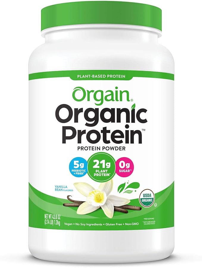 Orgain Organic Plant Based Protein Powder Vanilla Bean 2.74 lb