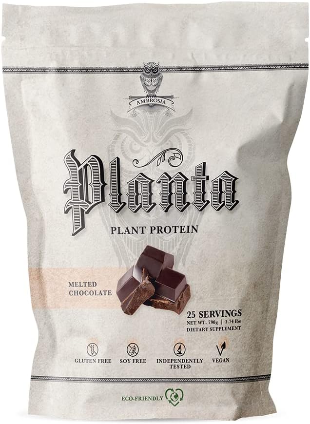 Ambrosia Planta - Plant-Based Protein Powder 20g | Dairy Free Vegan Protein Powder with BCAA Amino Acids | Keto-Friendly No Added Sugar | 25 Servings | Melted Chocolate