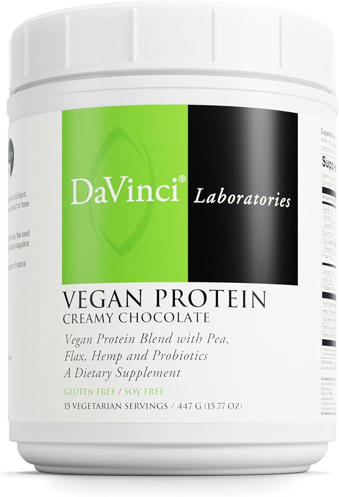 DaVinci Labs Vegan Protein - Protein Powder Supplement Supports Muscle &amp Tissue Repair* - Vegan Protein Supplement with Pea Protein &amp Flax Seed - Creamy Chocolate 15 Servings (477 g)