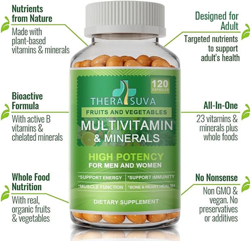 All Natural Multivitamins &amp Minerals + B Complex + Calcium + Magnesium + Zinc 100% Vegan Sourced Whole Food Supplement Complete Nutritional Support for Men &amp Women 2 Month Supply 120 Softg
