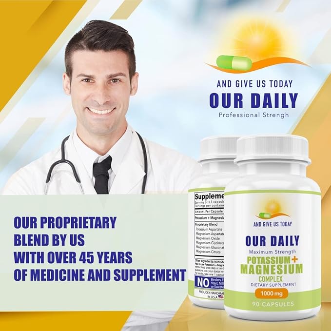 Daily Vites Potassium Magnesium Supplement 1000mg – 90 Capsules – Potassium 500mg &amp Magnesium 500mg – Magnesium Aspartate Glycinate Oxide Gluconate &amp Citrate – Muscle Heart &amp Electrol