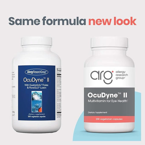 Allergy Research Group OcuDyne II Supplement - Eye Support Vitamins for Vision Eye Health for Adults Vision Support Multivitamin Formula QuatreActiv Folate FloraGLO Lutein - 200 Count