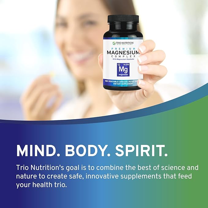 Trio Nutrition Magnesium Complex 90 Day Supply 420 mg | Natural Calm Relax Stress Relief and Muscle Recovery |Magnesium Glycinate Supplement with Vitamin B6 for Rapid Absorption*