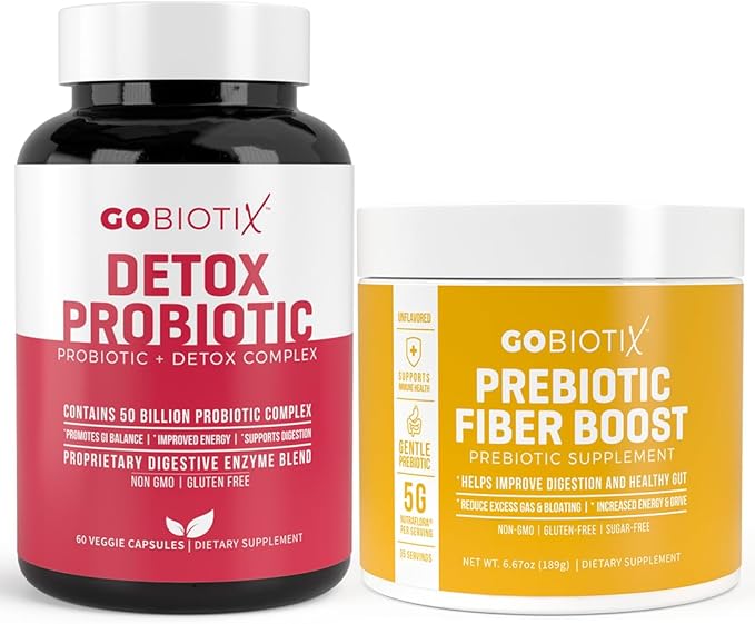 GOBIOTIX Detox &amp Fiber Supplement Bundle - Prebiotic Fiber Powder &amp Detox Support - Promotes Digestive Health Gut Cleansing and Regularity - Keto Vegan Gluten-Free