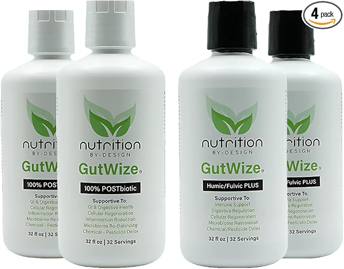 GutWize Total Health Bundle – 2 Bottles 100% Postbiotic + 2 Bottles Humic/Fulvic Blend – Gut &amp Digestive Support Microbiome Balance Natural Wellness Supplement Pack