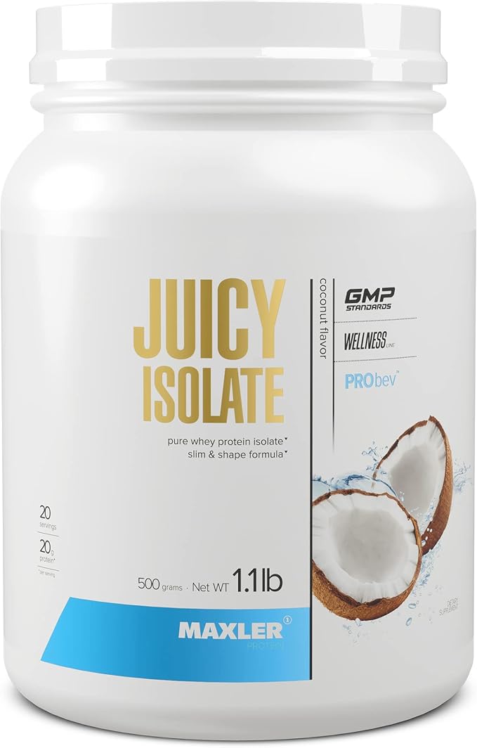Maxler Juicy Isolate Protein Powder - Clear Whey Isolate - Low Lactose Fat Free Sugar Free Muscle Recovery Drink for Pre &amp Post Workout - Coconut 1.1 lb (20 Servings)