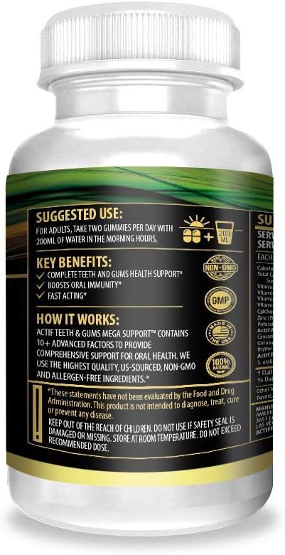 Actif Teeth and Gums Mega Support Oral Probiotics Supplement for Mouth and Dental Multivitamin Supplement 90 Gummies