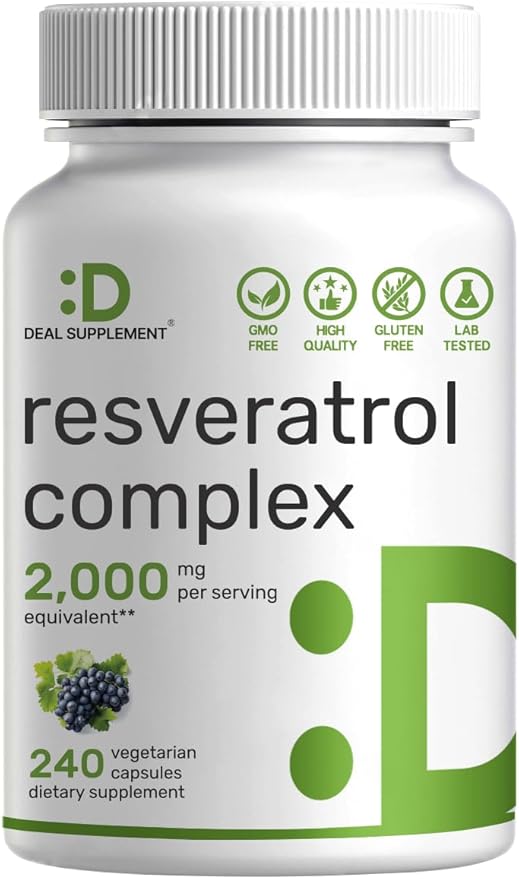 Resveratrol Complex 2000mg 240 Veggie Capsules – Extra Strength Trans-Resveratrol with NAD Quercetin Curcumin Grape Seed &amp More – Healthy Aging Antioxidant for Energy &amp Brain Support