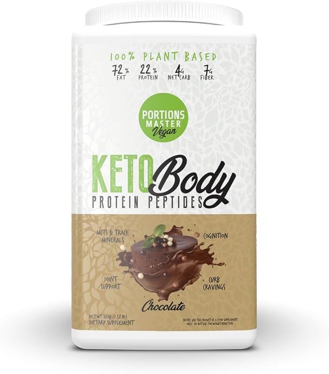 Portions Master Keto Body Protein Peptides Low Carb Keto Protein Powder with MCT Oil Peptides Fiber Vitamins Minerals (720g Chocolate)