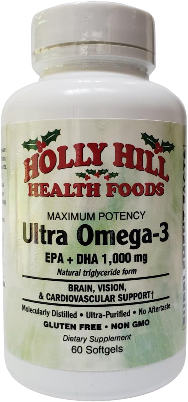 Holly Hill Health Foods Ultra Omega-3 Triglyceride Fish Oil 1000 mg EPA + DHA 60 Softgels